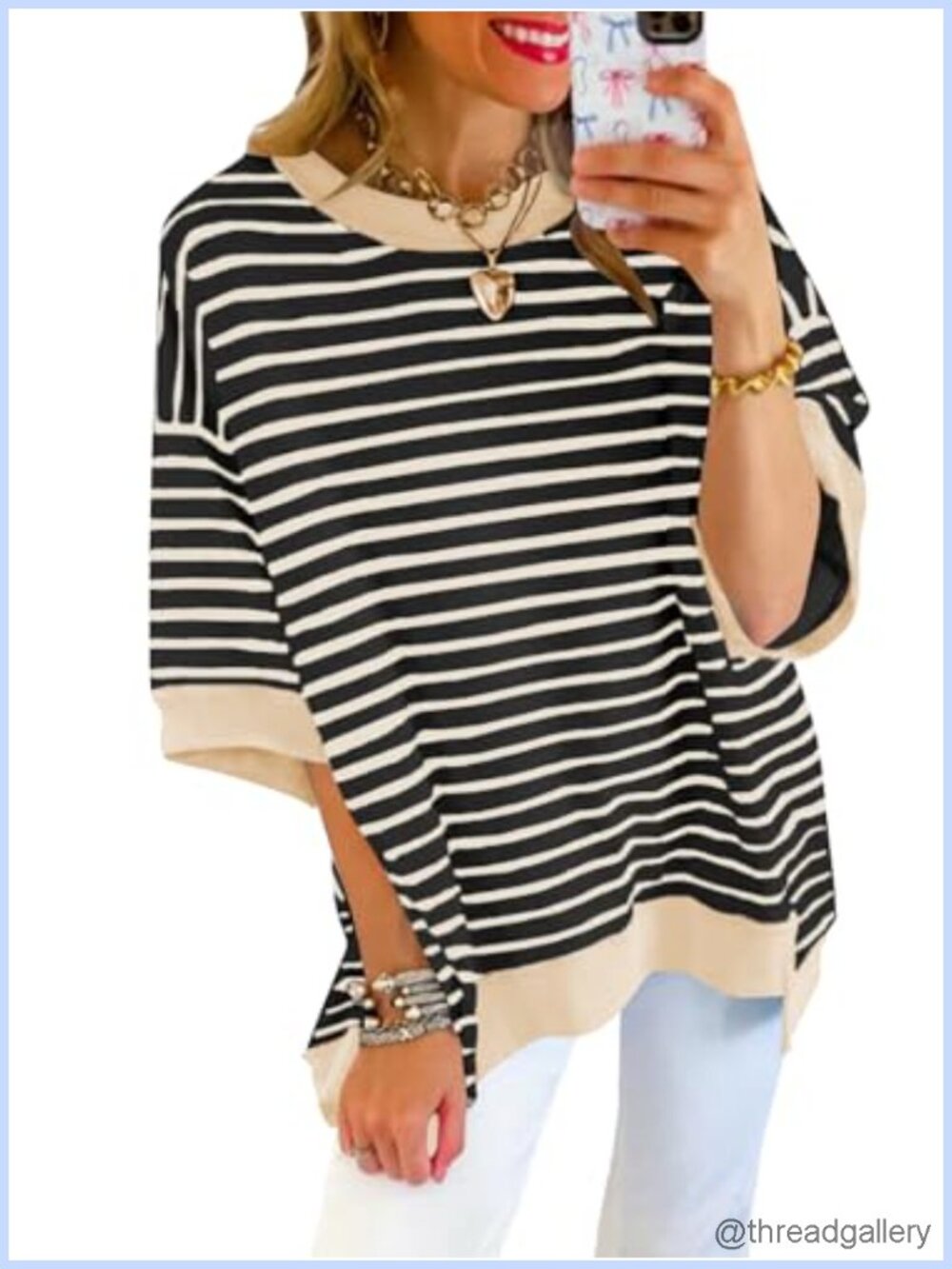 Oversized Striped Short Sleeve Sweatshirt Loose Casual Summer Top
